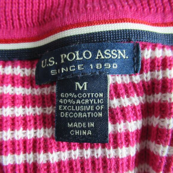 US Polo Assn Sweater Womens M Pink White Striped Knit Long Sleeve Coastal Preppy - Picture 2 of 7